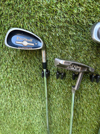 Wilson Deep Red Irons, Cobra Driver, TaylorMade Wood, TaylorMade Hybrid, Ping Putter Callaway Cart Bag