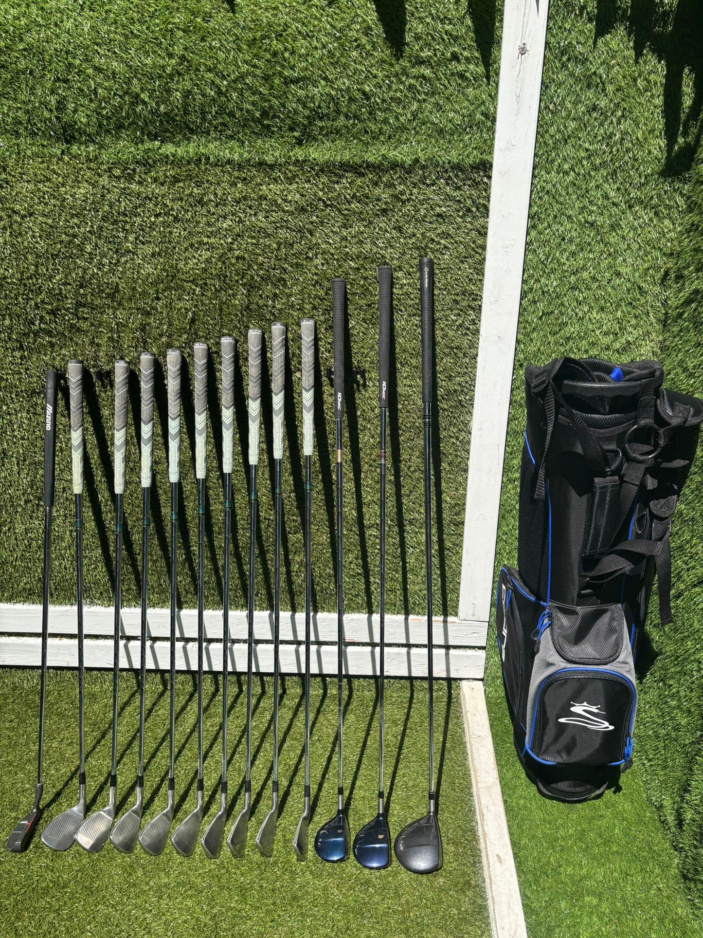 Mizuno Zoid Comp CT Irons 3–SW, Mizuno Woods & Cobra Stand Bag Golf Set