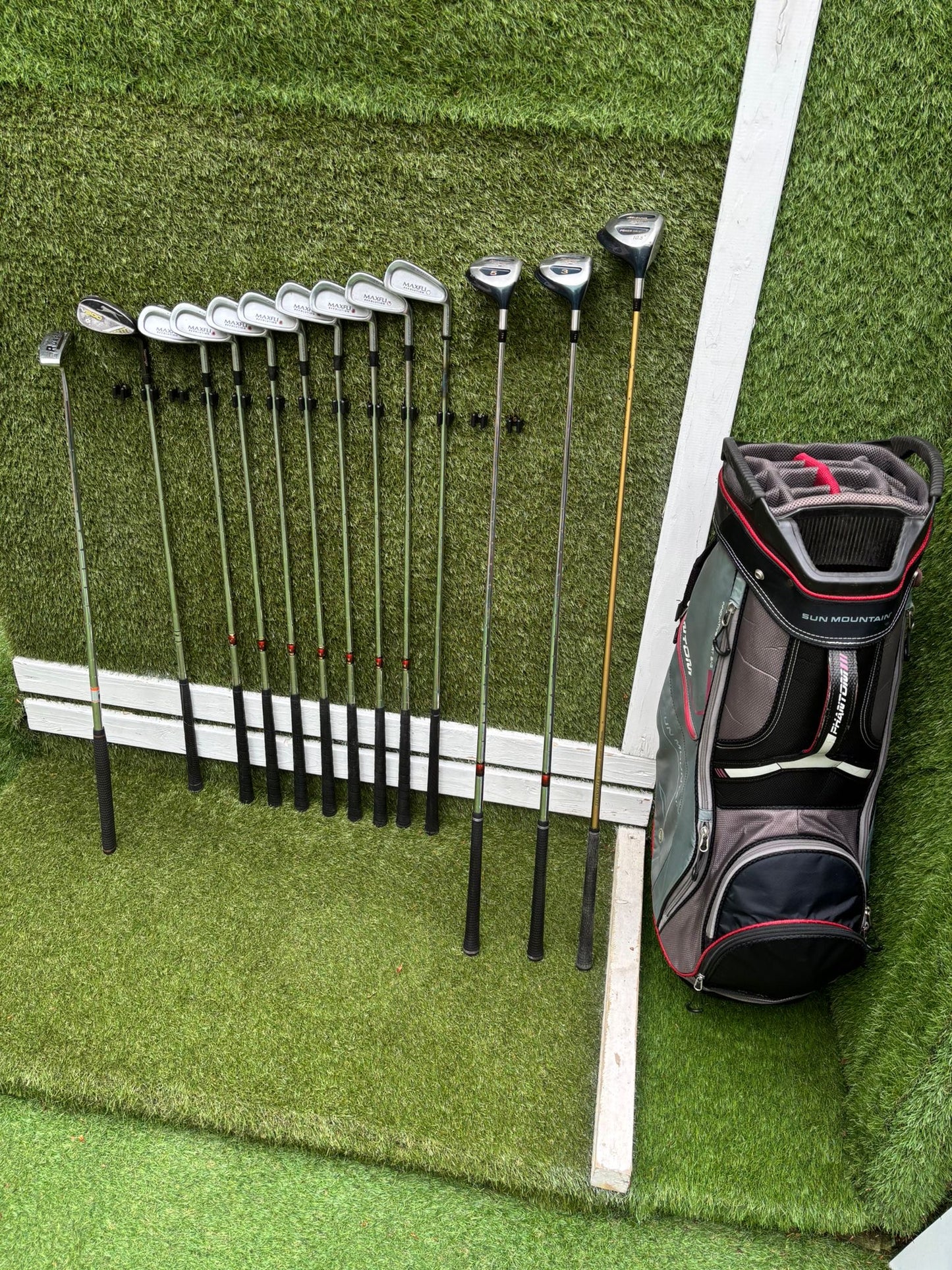 Maxfli Revolution Irons 3-PW + Mizuno Zoid Woods + Sun Mountain Cart Bag