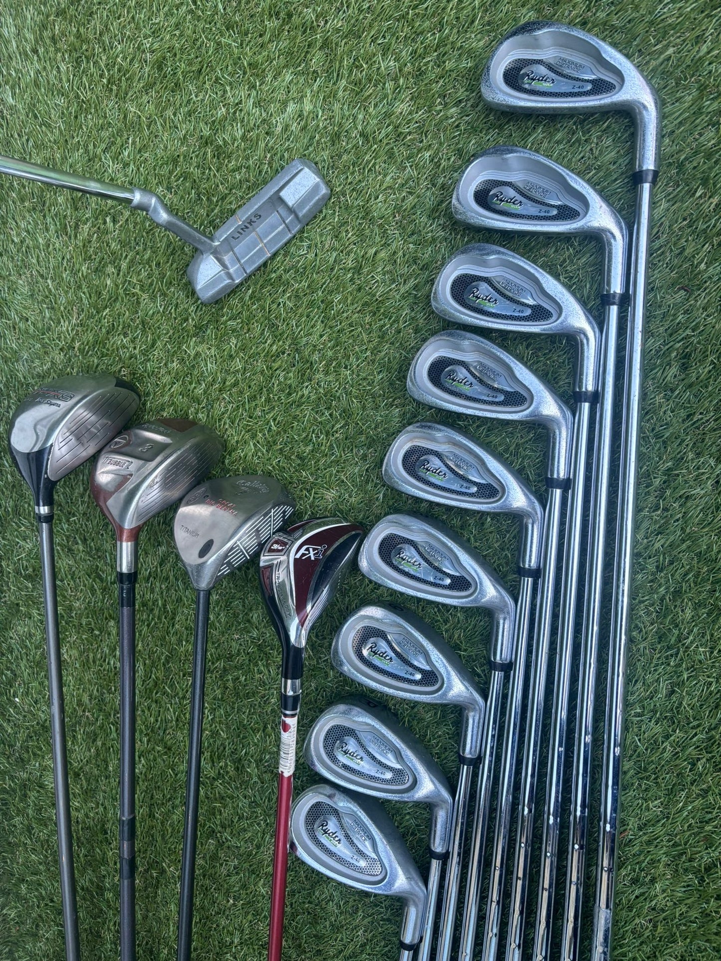 Ryder Z-40 Irons + Ben Sayers Power Pact Driver + Woods + RAM FXi Hybrid + Stowamate Bag (14 Clubs)