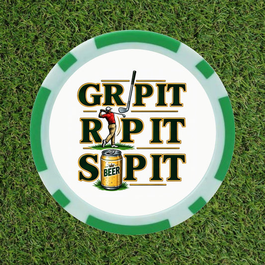 Grip It, Rip It, Sip It" Premium Golf Ball Marker & Poker Chip