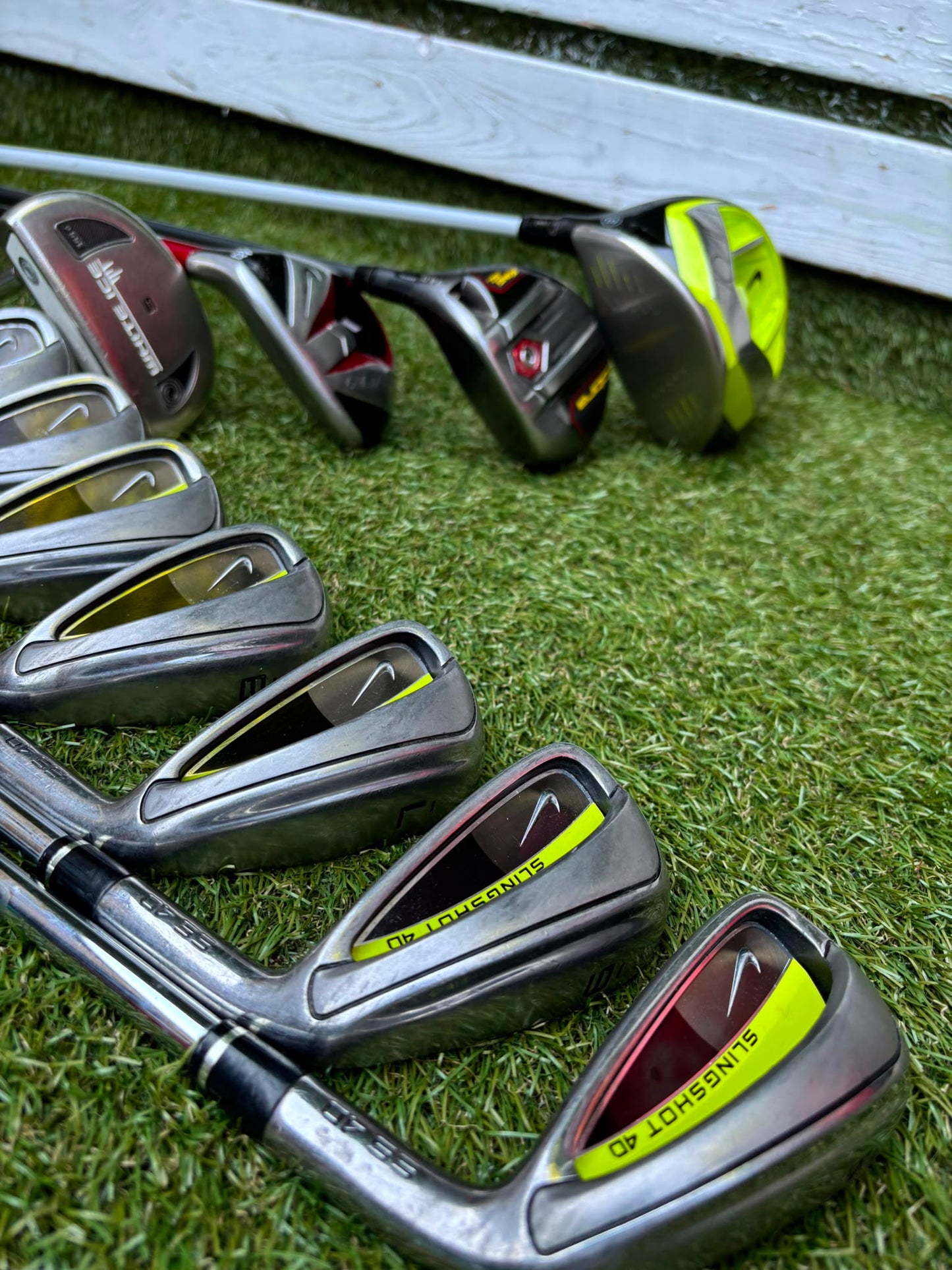 Nike Slingshot 4D Irons, Nike Driver, Cobra 4 Wood, Nike VR_S Hybrid, Odyssey Putter, New Lynx Waterproof Cart Bag