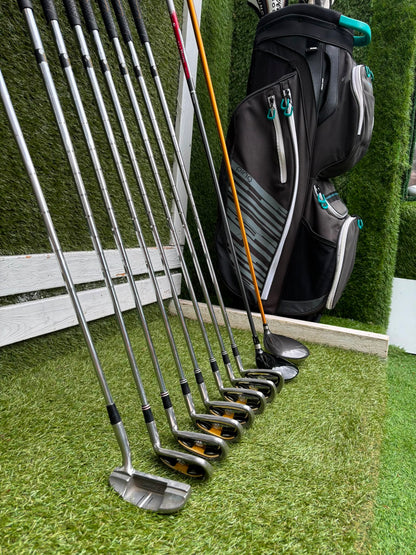 Cleveland CG7 Tour Irons, TaylorMade R9 Hybrid, Cleveland Launcher Driver & Ping Bag