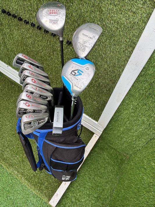 12 Club Golf Set | Dunlop Power Point Irons, Brogan 10.5° Driver, Adams 16° + Pro One Bag