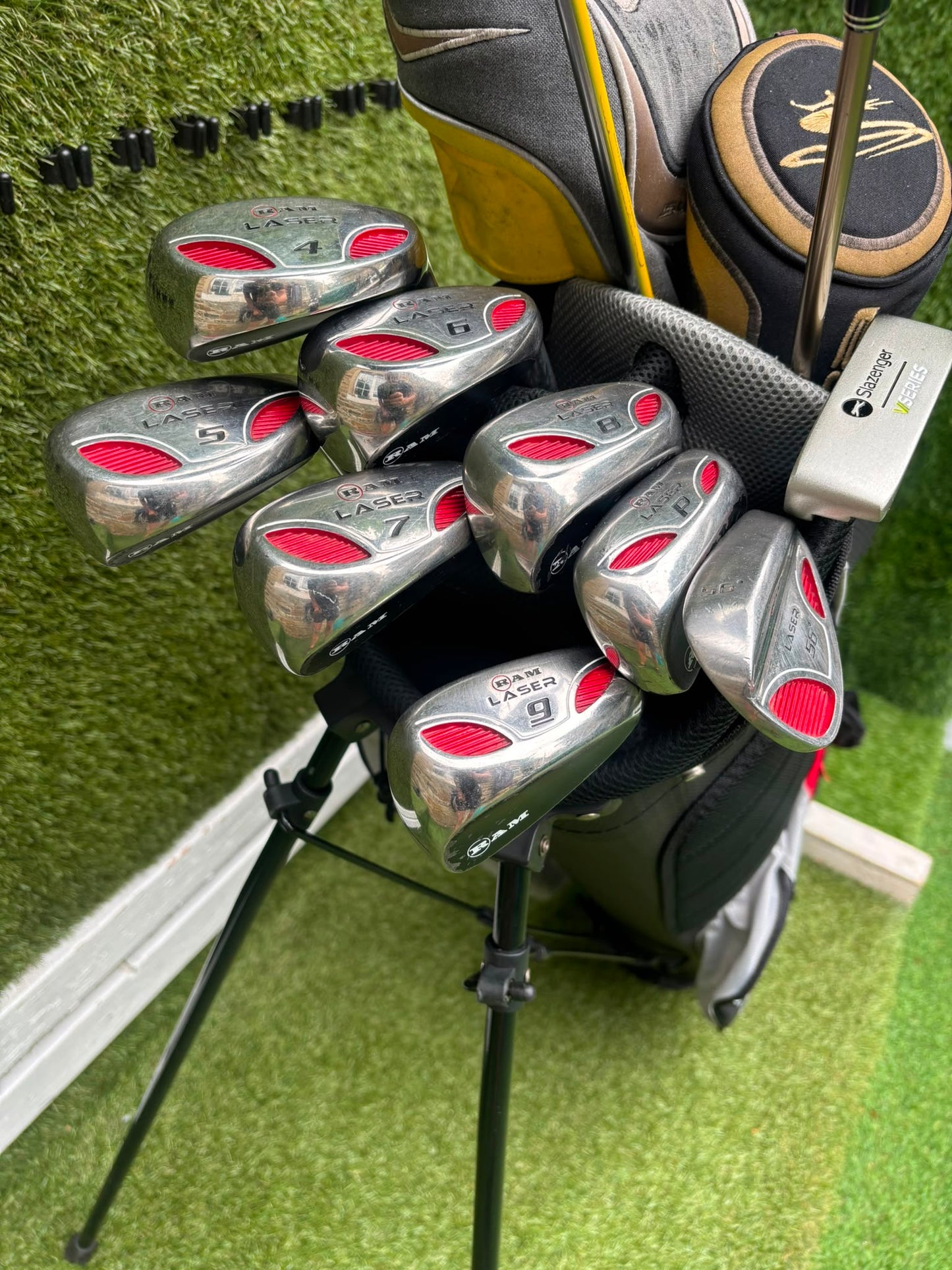 RAM Laser Hybrid Irons, Nike SQ Sumo² Driver, Cobra SZ Fairway Wood, Slazenger V Series Putter & Wilson Tour RX Stand Bag