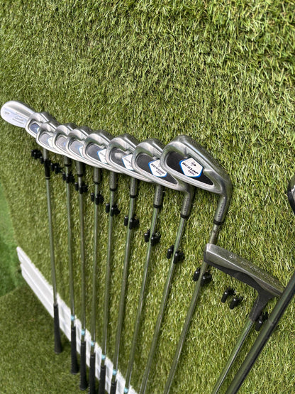 Dunlop Max Irons (3, 5–SW) + Cobra SS Hyper Steel 7 Wood + Driver + TaylorMade Cart Bag Free P&P