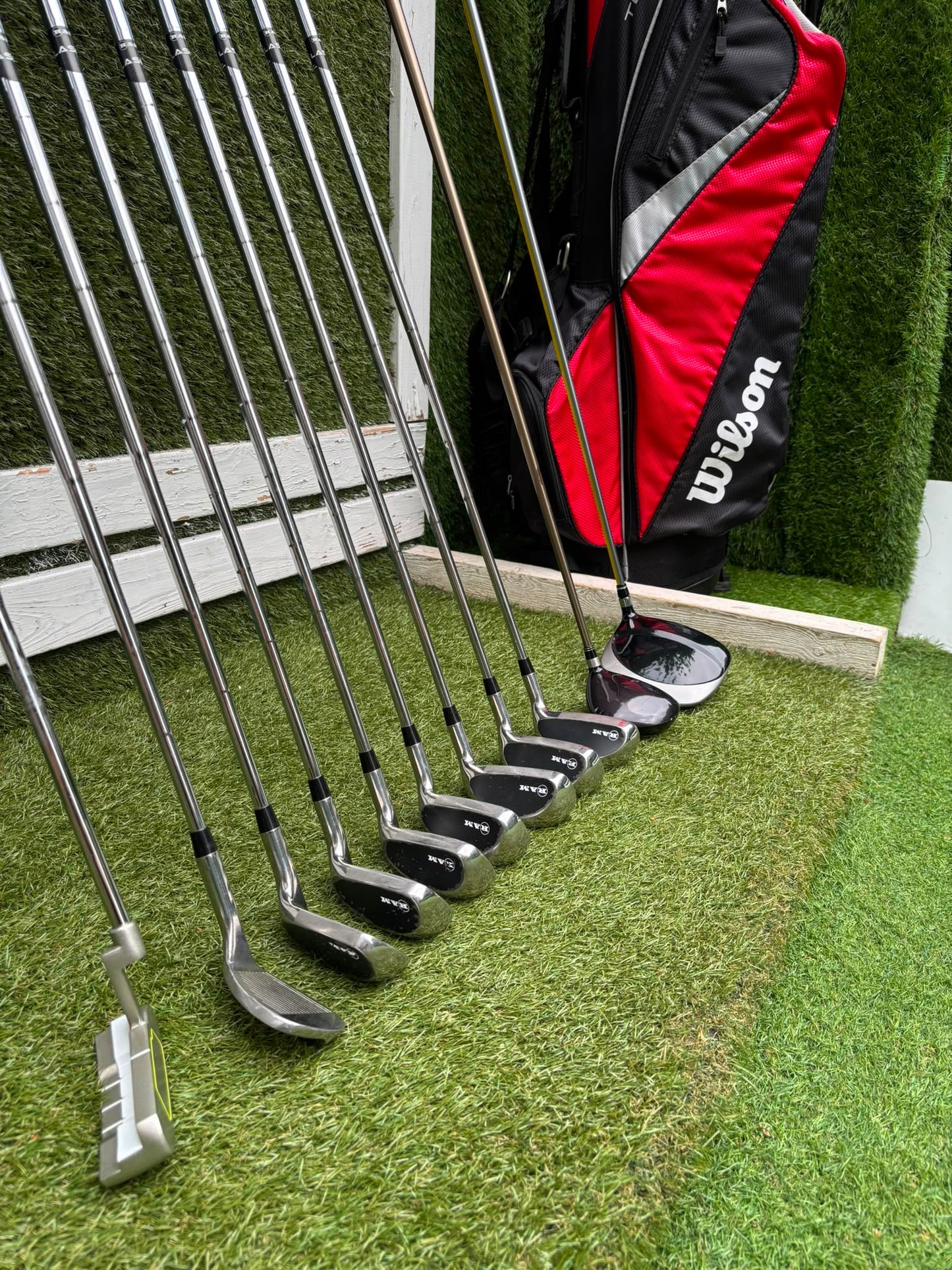 RAM Laser Hybrid Irons, Nike SQ Sumo² Driver, Cobra SZ Fairway Wood, Slazenger V Series Putter & Wilson Tour RX Stand Bag