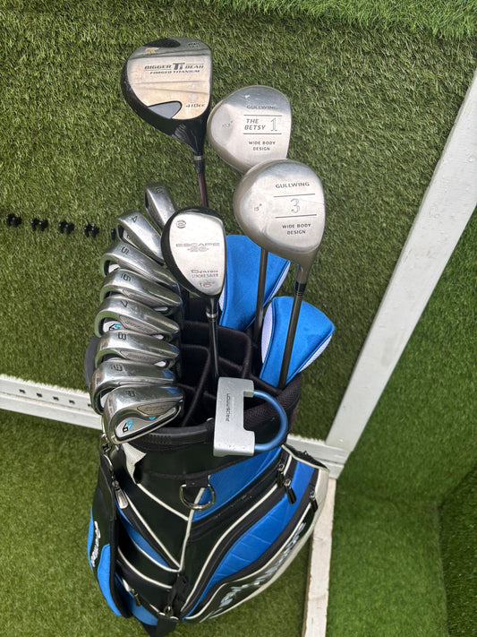 Dunlop 65i Irons + Gullwing Woods + Benross Hybrid + TaylorMade Cart Bag – 13-Club Golf Set