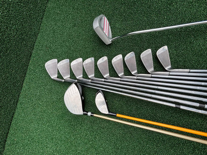 Pinseeker 3–SW Full Golf Set + John Letters Driver, MD Golf 3 Wood & Slazenger Putter