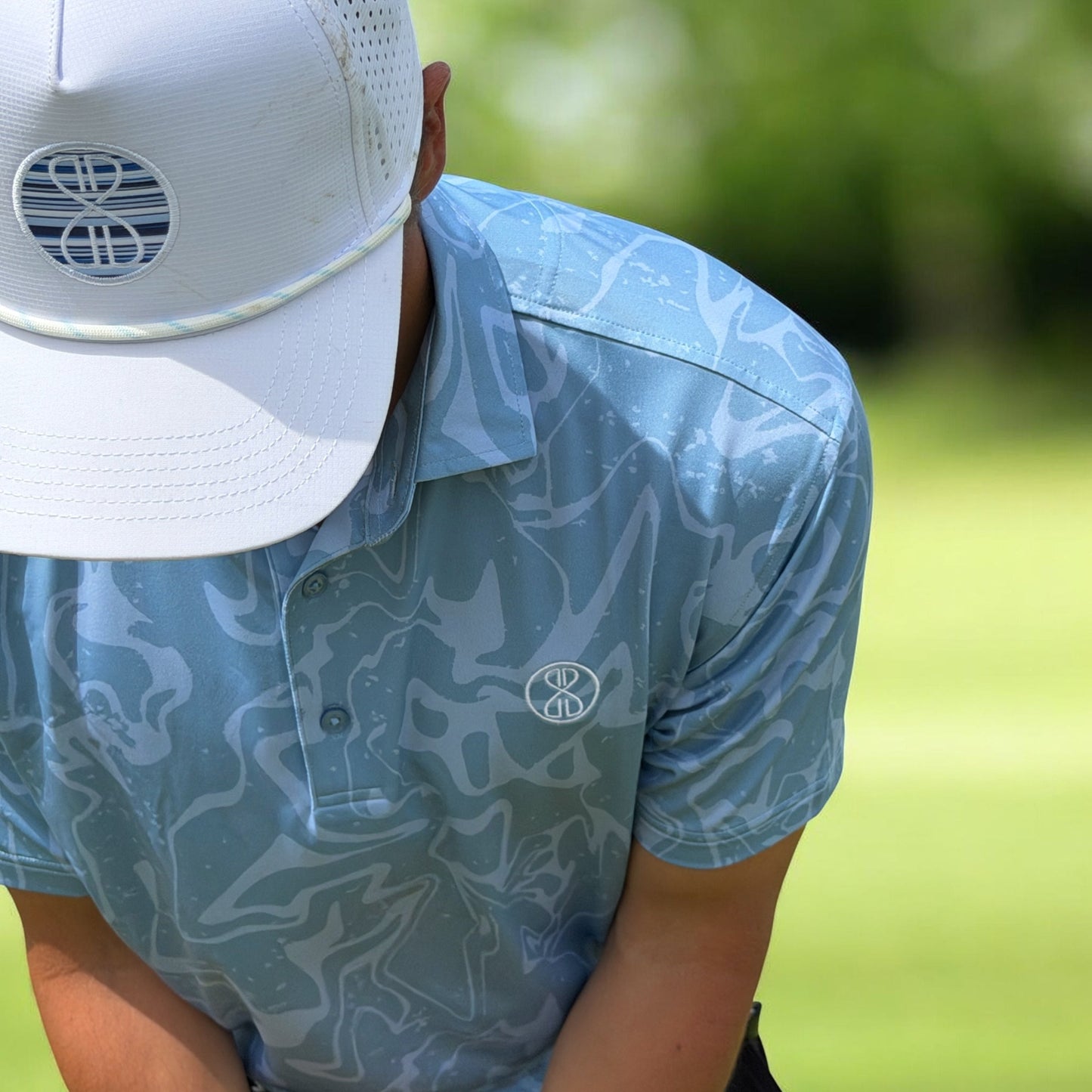 Aether Flow Light Blue Splash Mens Golf Polo Shirt