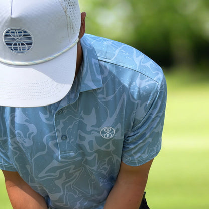 Aether Flow Light Blue Splash Mens Golf Polo Shirt