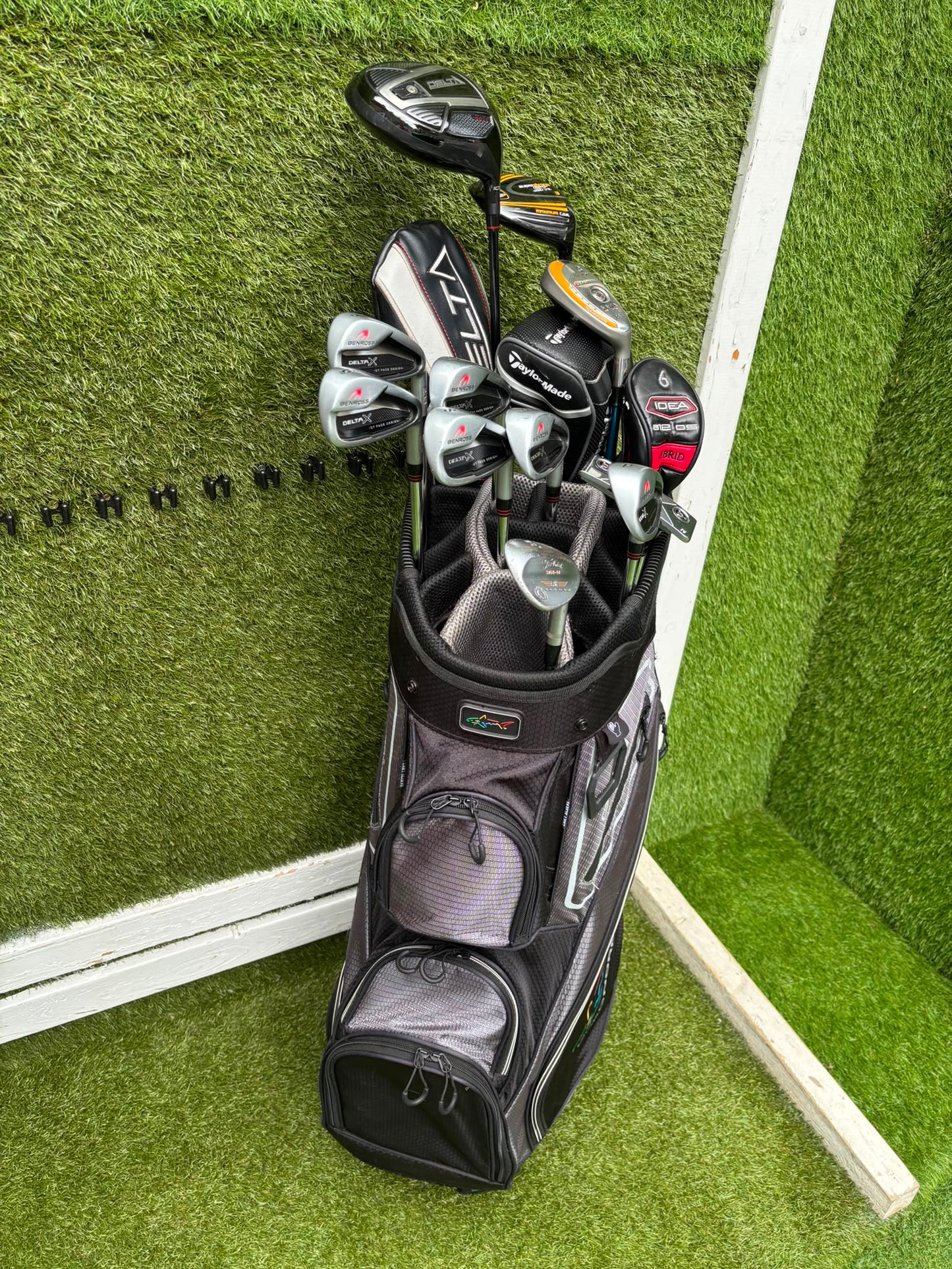 Benross Delta X Irons, Delta Driver, Adams Idea Pro Hybrid, Mizuno M-Craft IV, Vokey SM6 & Greg Norman Cart Bag