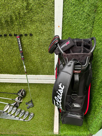 New Wilson Staff D7 Irons, Titleist Driver, Callaway Wood & Hybrid, New Wilson Infinite Putter Titleist Waterproof Cart Bag