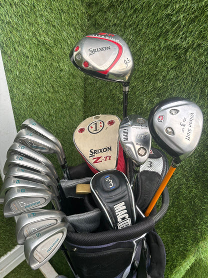 Mizuno Astron MTS Irons + Srixon Driver + Wilson Fairway + MacGregor Hybrid + Callaway Stand Bag (13 Clubs)