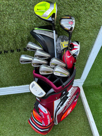 Nike Slingshot 4D Irons, Nike Driver, Cobra 4 Wood, Nike VR_S Hybrid, Odyssey Putter, New Lynx Waterproof Cart Bag
