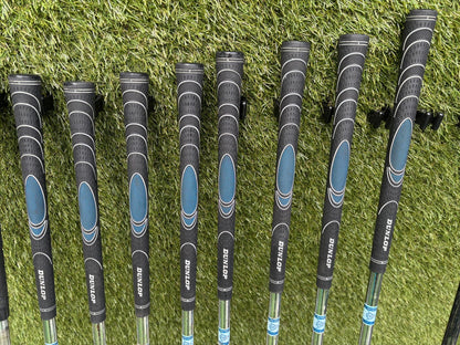 Dunlop Max Irons (3, 5–SW) + Cobra SS Hyper Steel 7 Wood + Driver + TaylorMade Cart Bag Free P&P