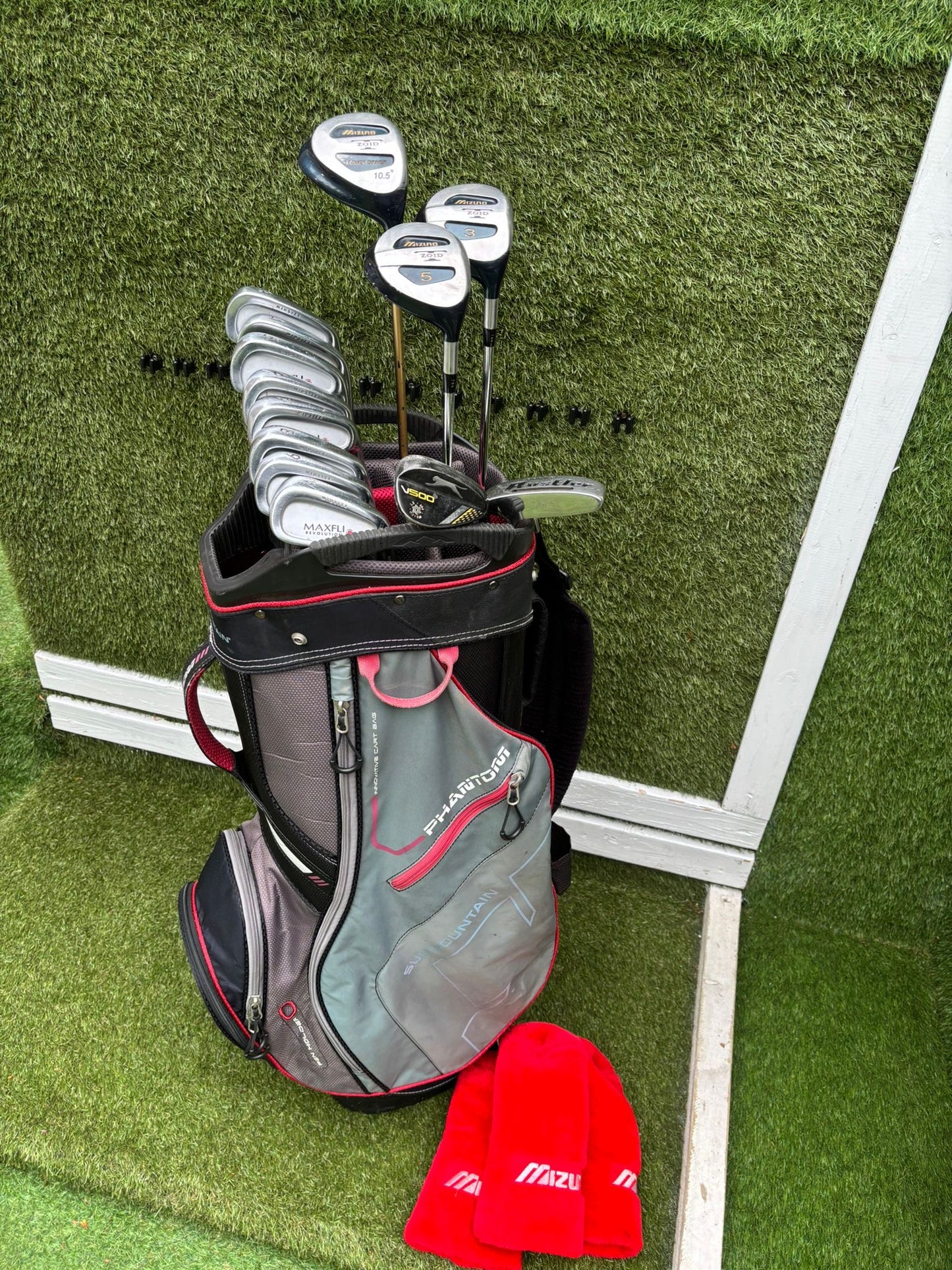 Maxfli Revolution Irons 3-PW + Mizuno Zoid Woods + Sun Mountain Cart Bag