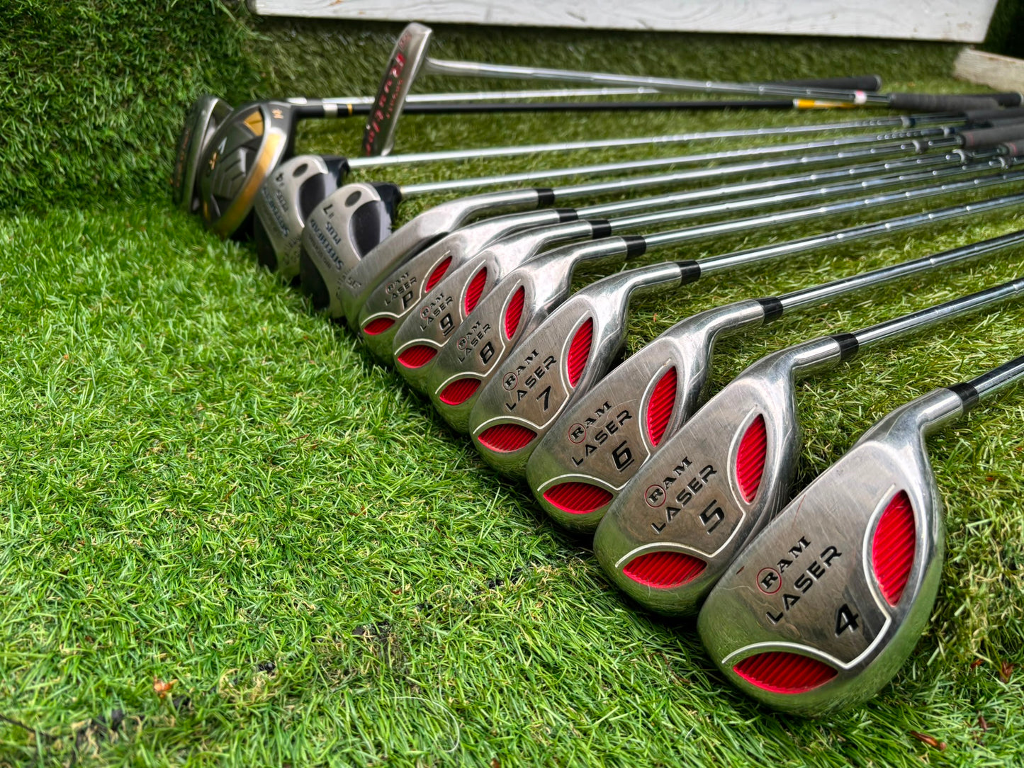 RAM Laser Hybrid Iron Set with GX7 Driver Wood, Steelhead Plus Woods & Powakaddy Bag