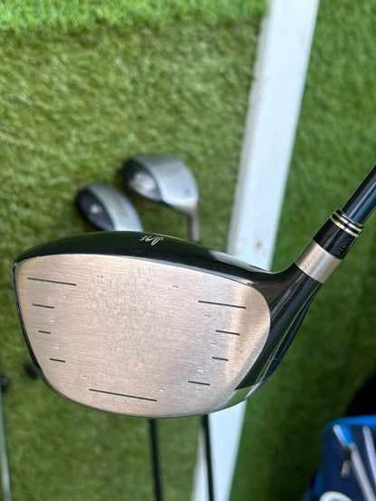 Wilson Deep Red Irons, Cobra Driver, TaylorMade Wood, TaylorMade Hybrid, Ping Putter Callaway Cart Bag