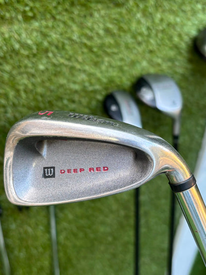 Wilson Deep Red Irons, Cobra Driver, TaylorMade Wood, TaylorMade Hybrid, Ping Putter Callaway Cart Bag