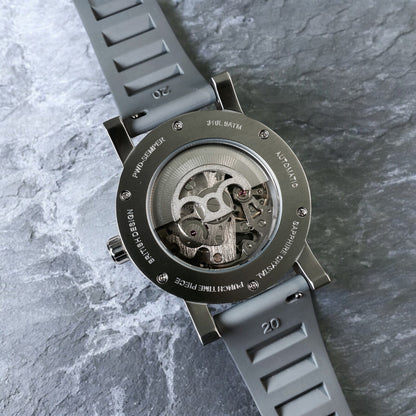 PUNCH Mens Watch, Silver & White Skeleton Automatic Watch - Grey Rubber Strap