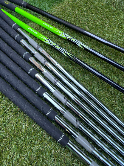 Masters GX1 Irons, Trilogy Ti-Matrix Driver, Dunlop NZ9 Fairway Woods, Wilson Infinite Buckingham Putter & PowaKaddy Cart Bag