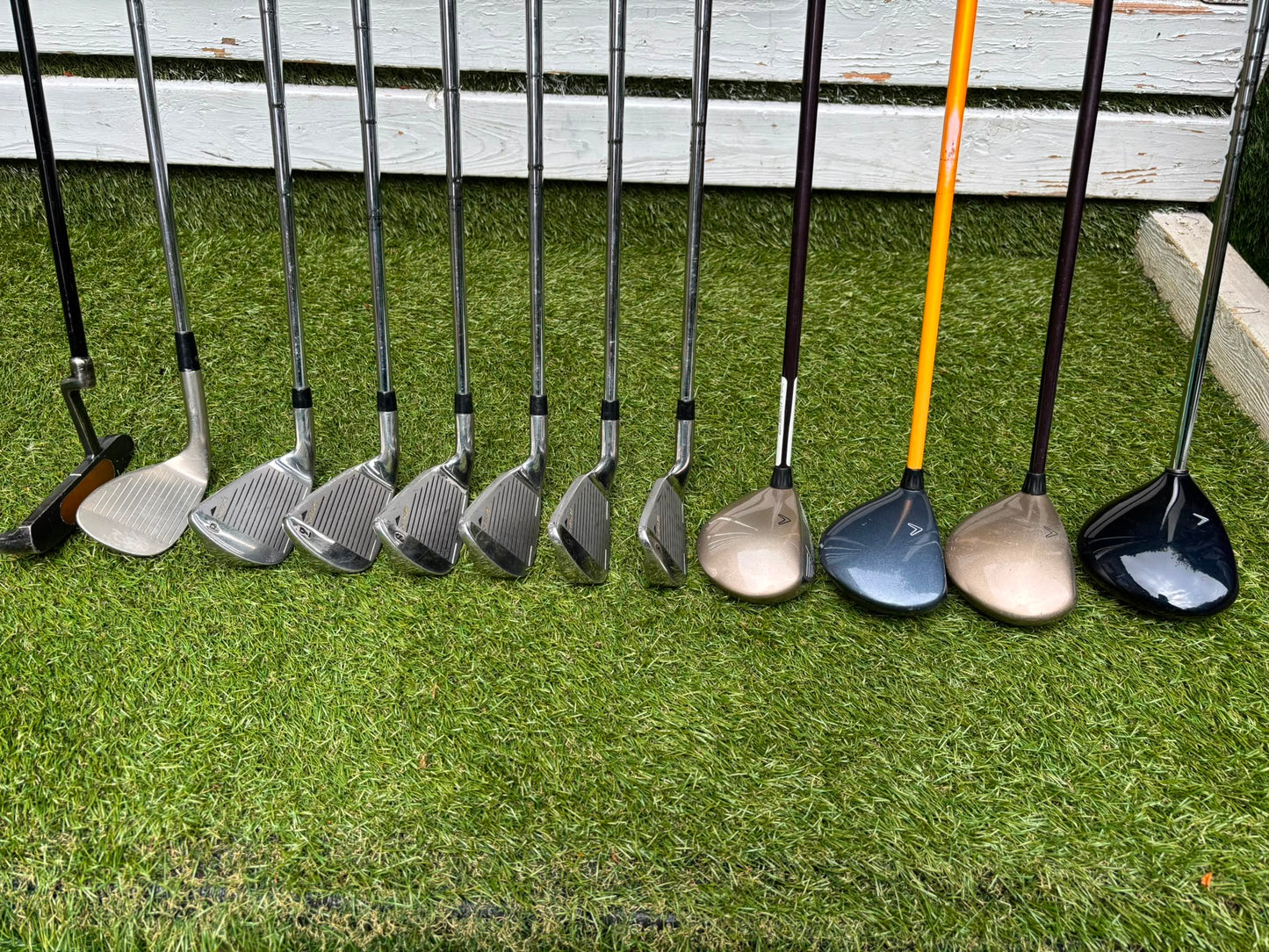Callaway Big Bertha Woods, Spalding Cannon Irons (5–PW), Tad Moore Wedge & Caddymatic Cart Bag