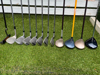 Callaway Big Bertha Woods, Spalding Cannon Irons (5–PW), Tad Moore Wedge & Caddymatic Cart Bag