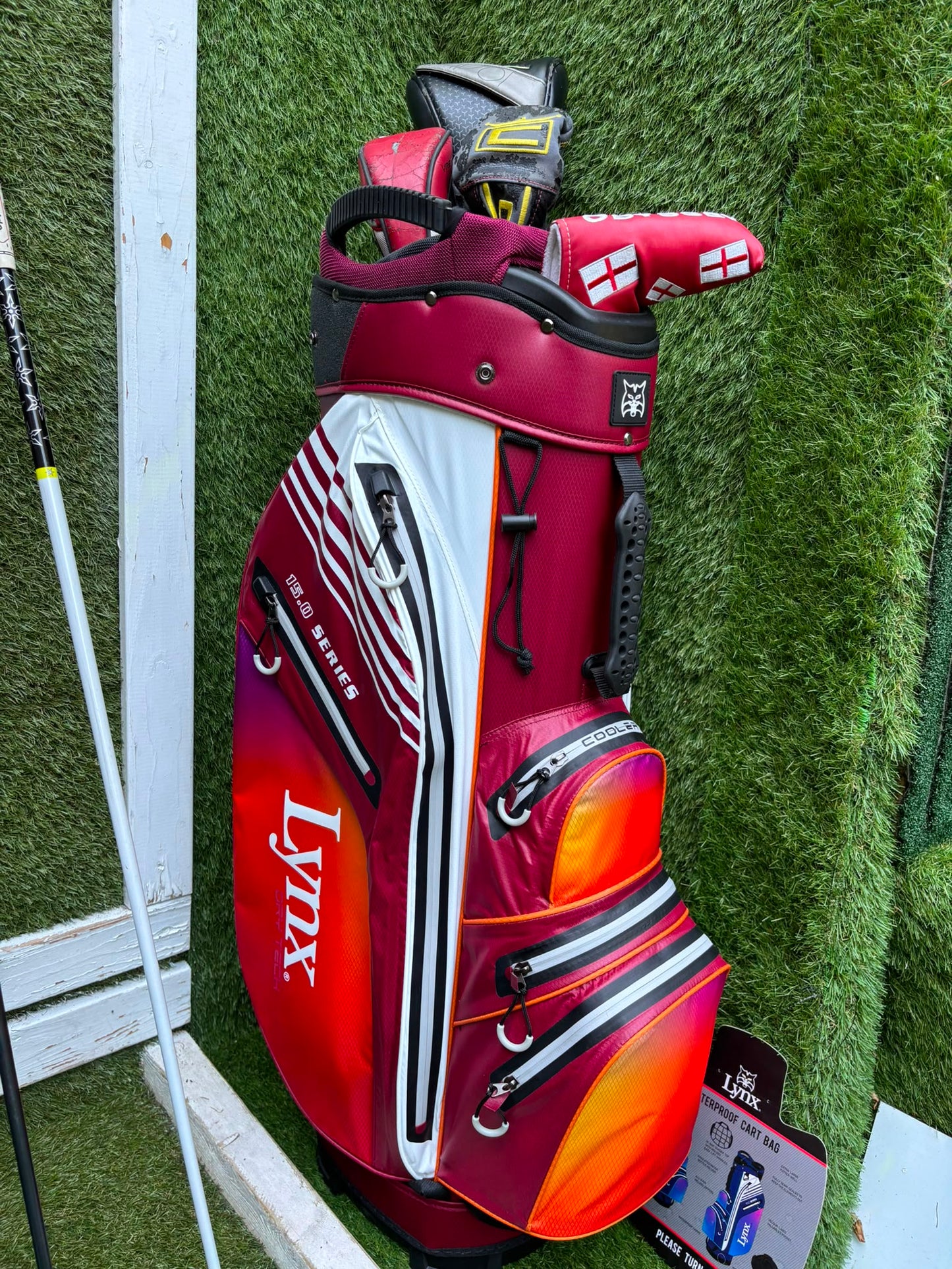 Nike Slingshot 4D Irons, Nike Driver, Cobra 4 Wood, Nike VR_S Hybrid, Odyssey Putter, New Lynx Waterproof Cart Bag