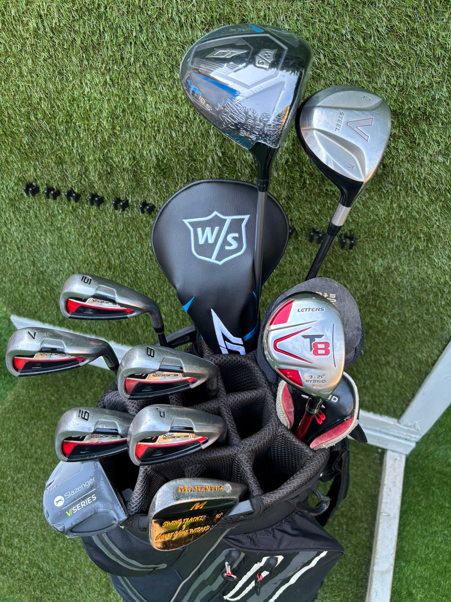 Cobra King S9 Irons, New Wilson Driver, TaylorMade Wood, New V Series Putter & Callaway Dry Waterproof Cart Bag Free P&P