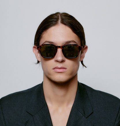 A.KJÆRBEDE (AKJAERBEDE) Zan Sunglasses | Havana Tortoise Frame, Green Lens