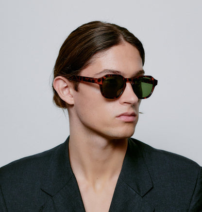 A.KJÆRBEDE (AKJAERBEDE) Zan Sunglasses | Havana Tortoise Frame, Green Lens