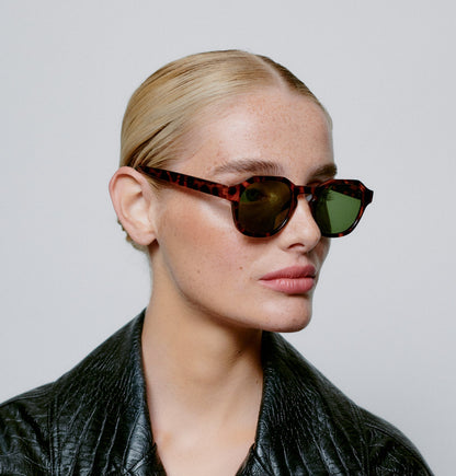 A.KJÆRBEDE (AKJAERBEDE) Zan Sunglasses | Havana Tortoise Frame, Green Lens