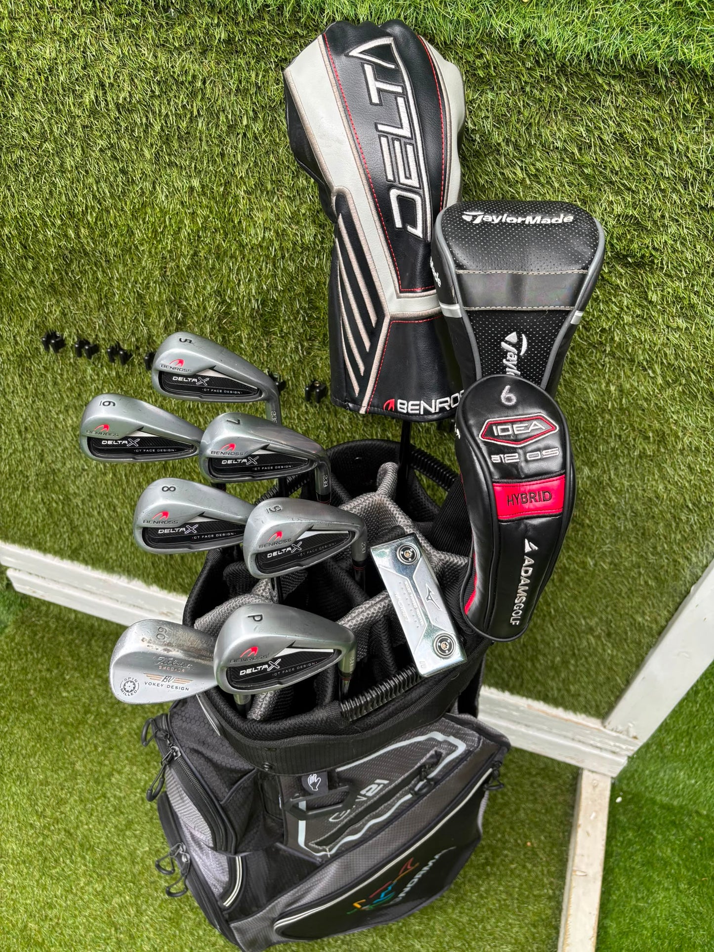 Benross Delta X Irons, Delta Driver, Adams Idea Pro Hybrid, Mizuno M-Craft IV, Vokey SM6 & Greg Norman Cart Bag