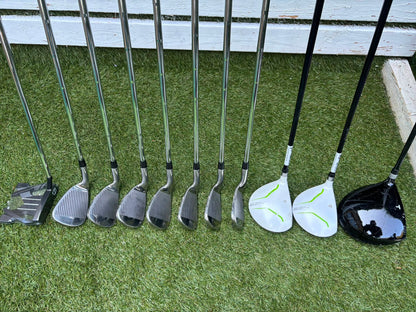 Masters GX1 Irons, Trilogy Ti-Matrix Driver, Dunlop NZ9 Fairway Woods, Wilson Infinite Buckingham Putter & PowaKaddy Cart Bag