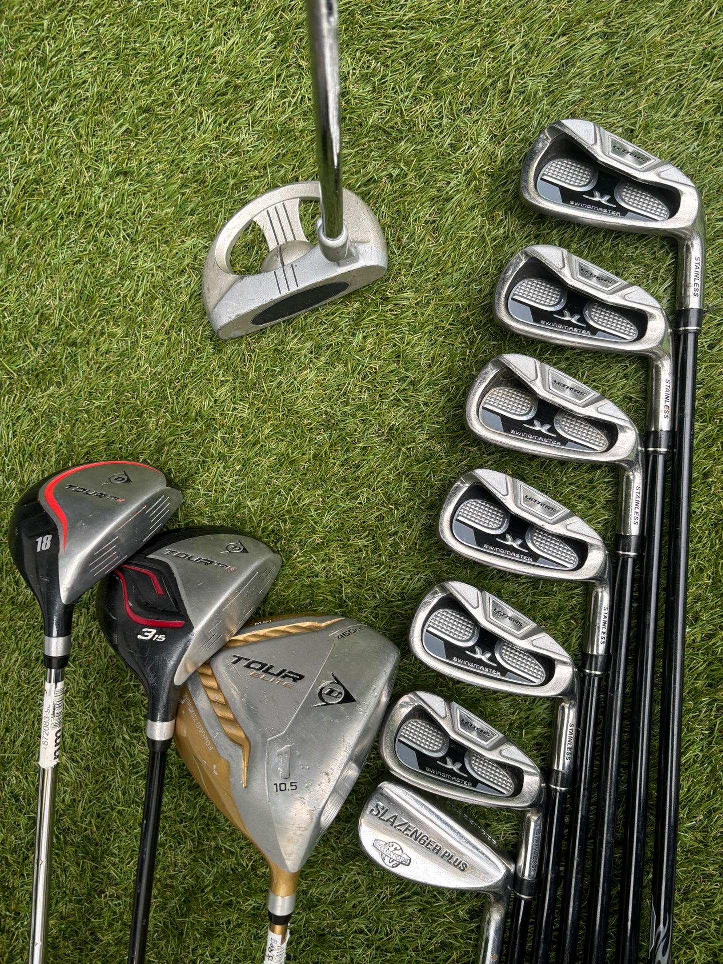John Letters Swingmaster Irons + Dunlop Tour Woods + Hippo Putter + Dunlop Cart Bag – 11 Clubs