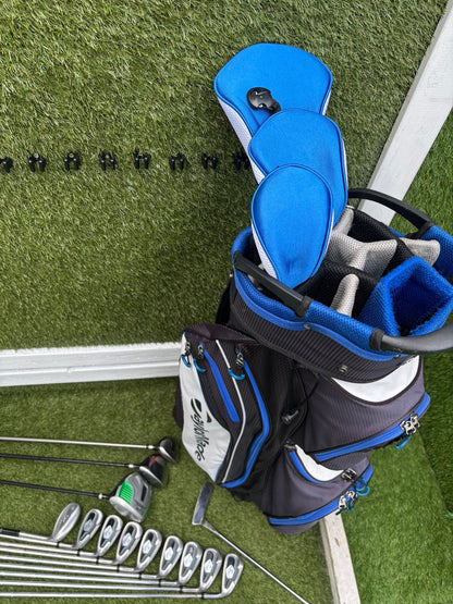 Dunlop Max Irons (3, 5–SW) + Cobra SS Hyper Steel 7 Wood + Driver + TaylorMade Cart Bag Free P&P