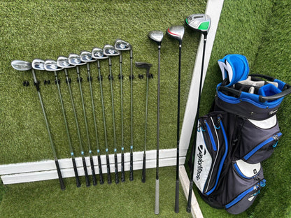Dunlop Max Irons (3, 5–SW) + Cobra SS Hyper Steel 7 Wood + Driver + TaylorMade Cart Bag Free P&P