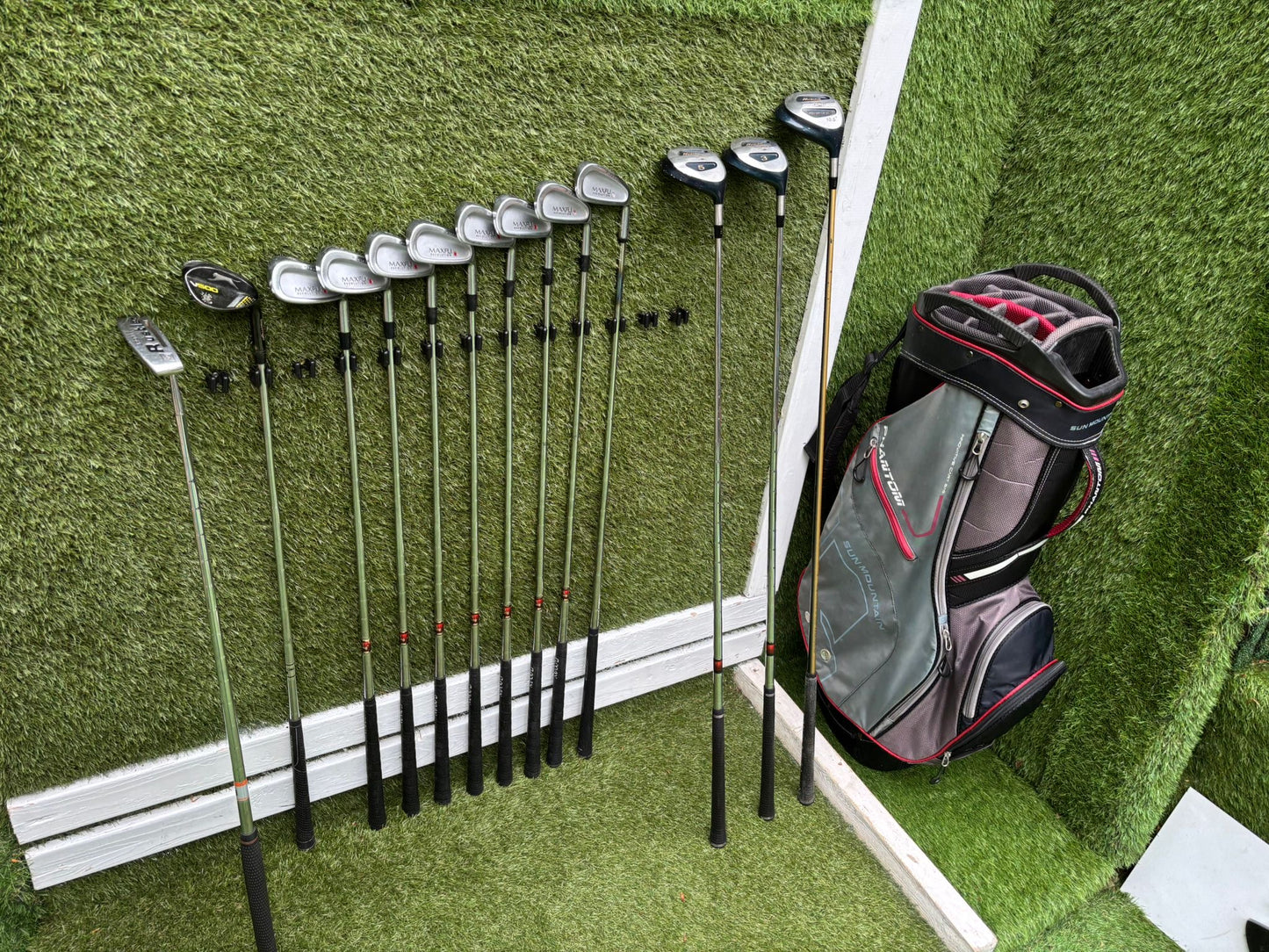 Maxfli Revolution Irons 3-PW + Mizuno Zoid Woods + Sun Mountain Cart Bag
