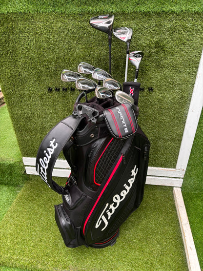 New Wilson Staff D7 Irons, Titleist Driver, Callaway Wood & Hybrid, New Wilson Infinite Putter Titleist Waterproof Cart Bag