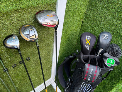 TaylorMade Irons, Cleveland Driver, GX-7 Wood, MacGregor 7 Wood, Wilson Putter & Ping Stand Bag