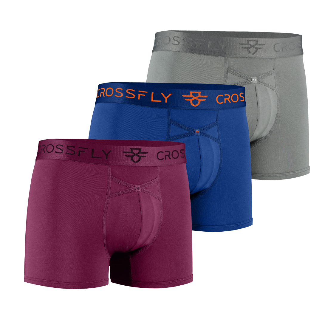 3-pack: IKON Men's 3" Trunks - Plum + Italia + Charcoal