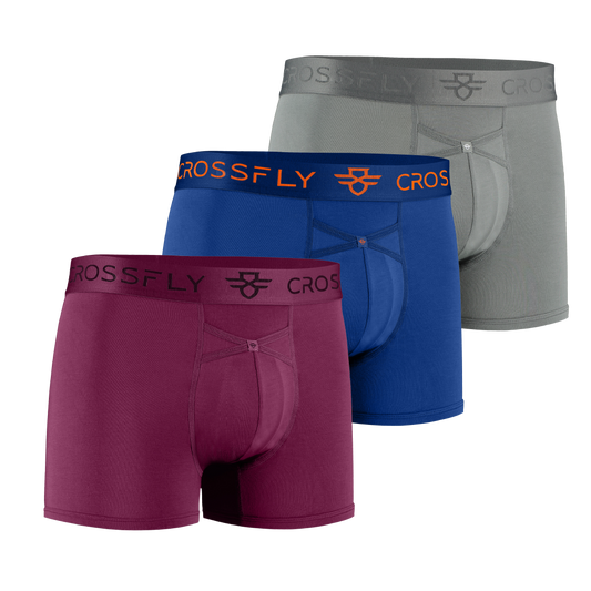 3-pack: IKON Men's 3" Trunks - Plum + Italia + Charcoal