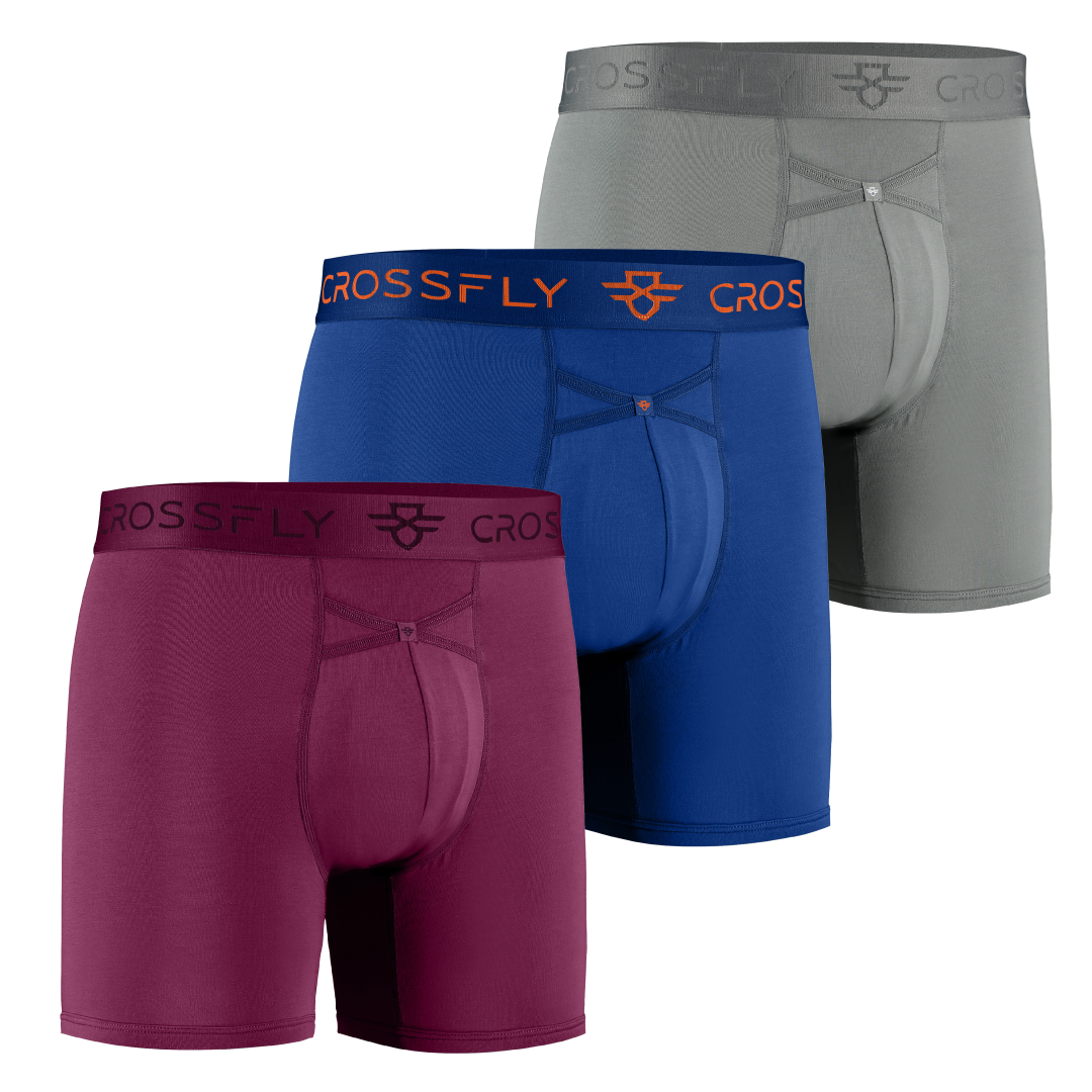 3-Pack: IKON Men's 6" Boxers - Plum / Italia / Charcoal
