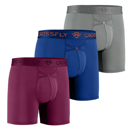 3-Pack: IKON Men's 6" Boxers - Plum / Italia / Charcoal