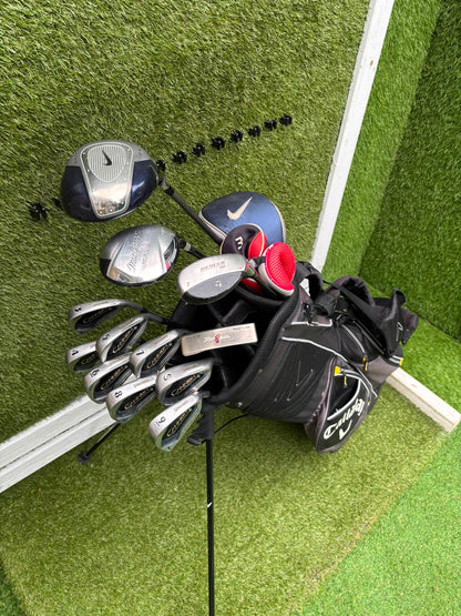 Nike Ignite Dymo² Driver, Spalding Cannon Irons (3–9, SW), TaylorMade Rescue & Rossa Putter | Callaway Stand Bag