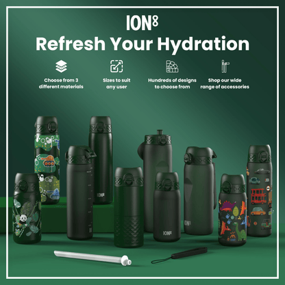 Leak Proof Slim Water Bottle, Stainless Steel, Dark Green, 600ml (20oz)