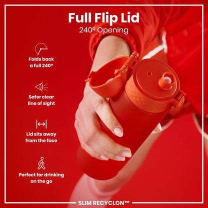 Leak Proof Medium Water Bottle with Straw, Recyclon, Red, 500ml (18oz)