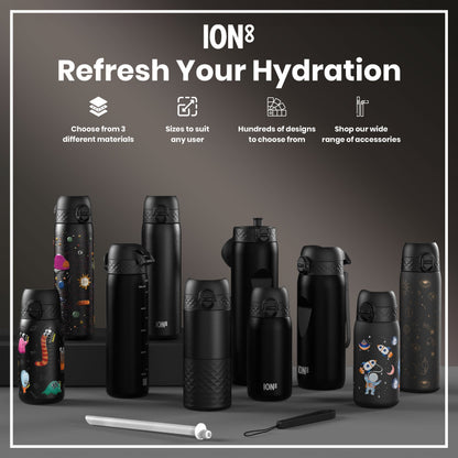 Leak Proof Medium Water Bottle with Straw, Recyclon, Black, 500ml (18oz)