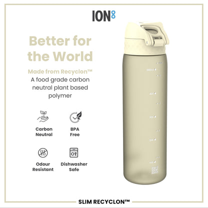 Leak Proof Slim Water Bottle, Recyclon, Creamy White, 500ml (18oz)